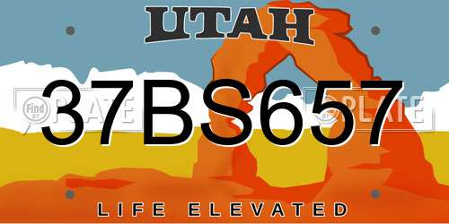 37BS657 Utah License Plate
