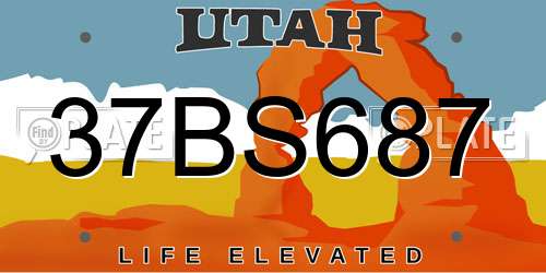 37BS687 Utah License Plate