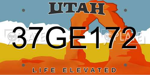 37GE172 Utah License Plate