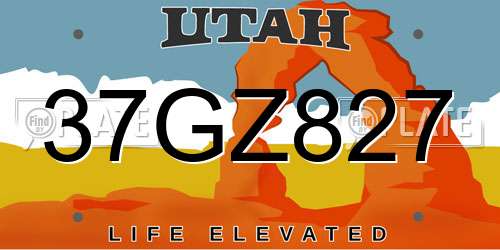 37GZ827 Utah License Plate