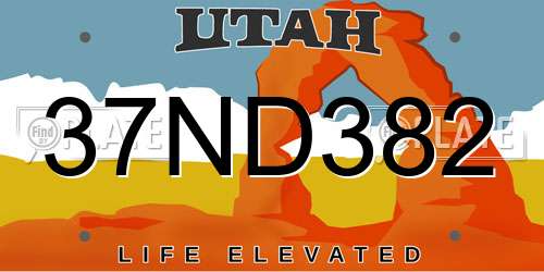 37ND382 Utah License Plate