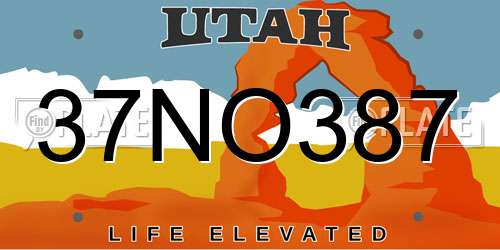37NO387 Utah License Plate