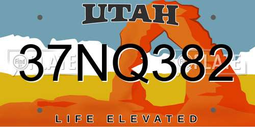 37NQ382 Utah License Plate
