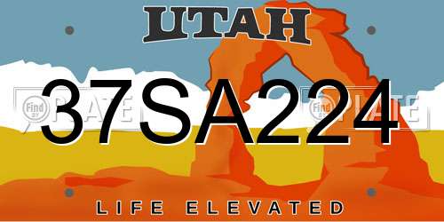 37SA224 Utah License Plate