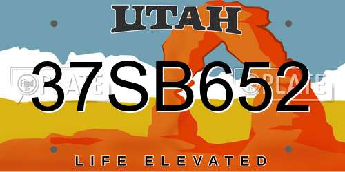 37SB652 Utah License Plate