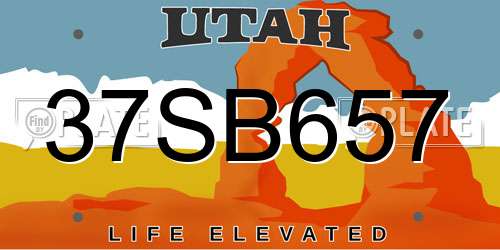 37SB657 Utah License Plate