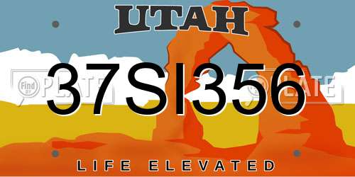 37SI356 Utah License Plate