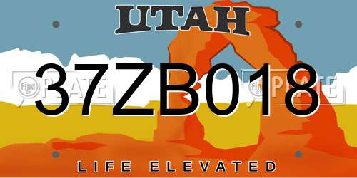 37ZB018 Utah License Plate
