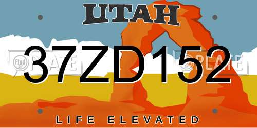 37ZD152 Utah License Plate