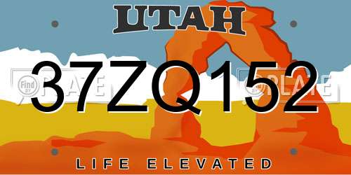 37ZQ152 Utah License Plate