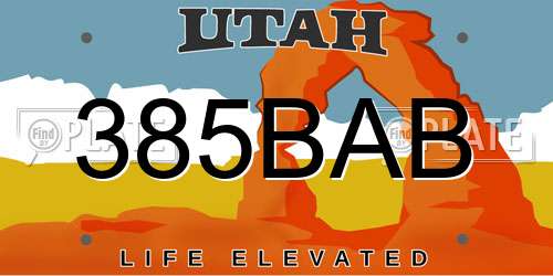 385BAB Utah License Plate
