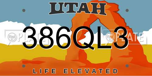 386QL3 Utah License Plate