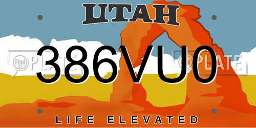 386VU0 Utah License Plate