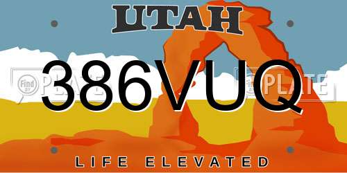 386VUQ Utah License Plate