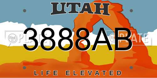 3888AB Utah License Plate