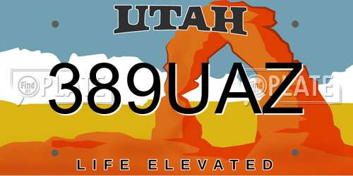 389UAZ Utah License Plate