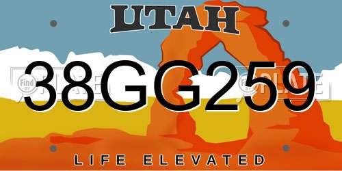 38GG259 Utah License Plate