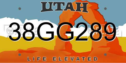 38GG289 Utah License Plate