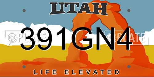 391GN4 Utah License Plate