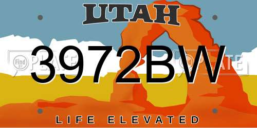 3972BW Utah License Plate