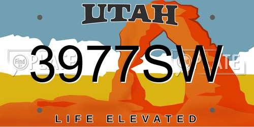 3977SW Utah License Plate