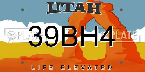 39BH4 Utah License Plate