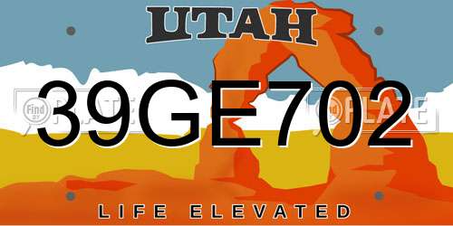 39GE702 Utah License Plate