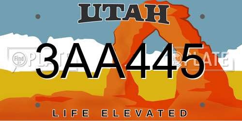3AA445 Utah License Plate