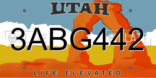3ABG442 Utah License Plate