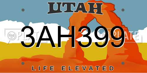 3AH399 Utah License Plate