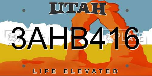 3AHB416 Utah License Plate