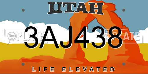 3AJ438 Utah License Plate