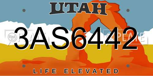 3AS6442 Utah License Plate
