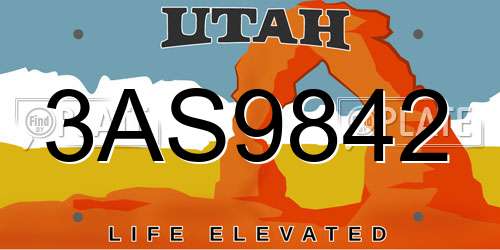 3AS9842 Utah License Plate