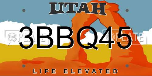 3BBQ45 Utah License Plate