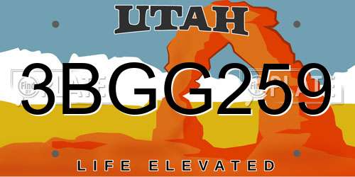 3BGG259 Utah License Plate