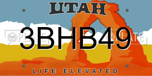 3BHB49 Utah License Plate
