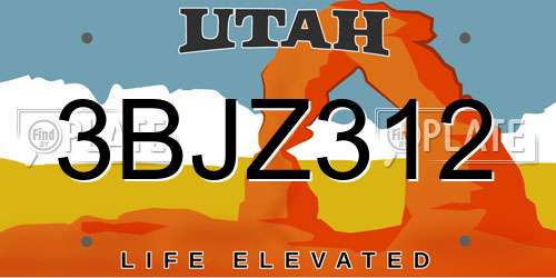 3BJZ312 Utah License Plate