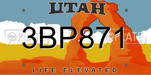 3BP871 Utah License Plate