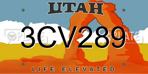 3CV289 Utah License Plate