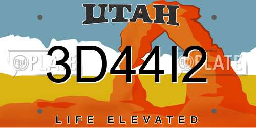 3D44I2 Utah License Plate