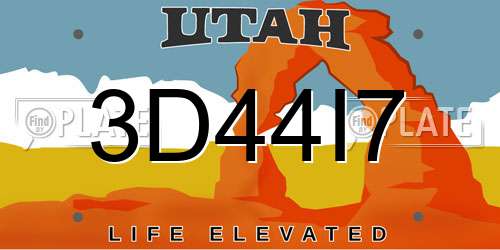 3D44I7 Utah License Plate