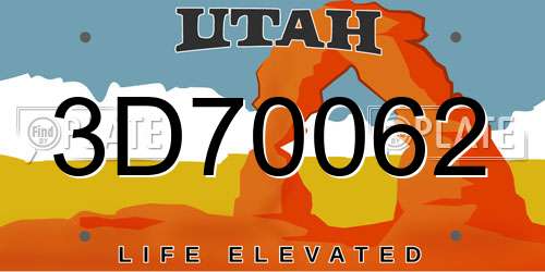 3D70062 Utah License Plate
