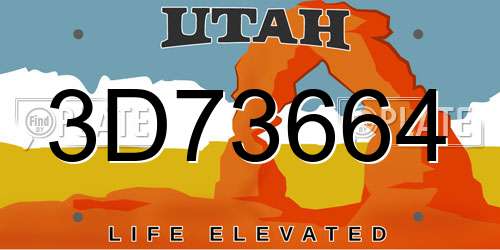3D73664 Utah License Plate