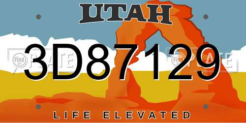 3D87129 Utah License Plate