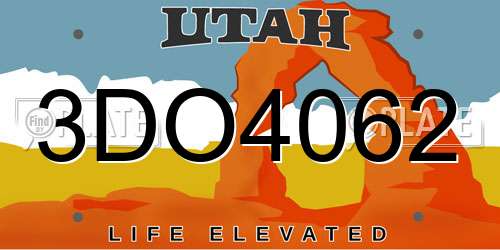 3DO4062 Utah License Plate