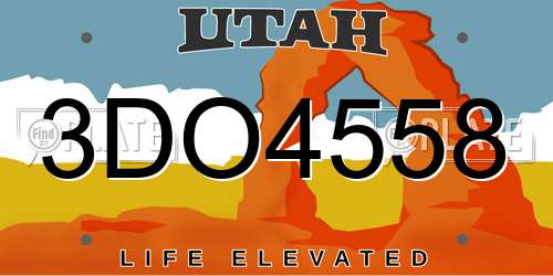 3DO4558 Utah License Plate