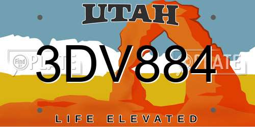 3DV884 Utah License Plate