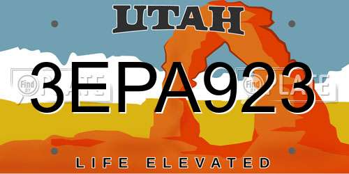 3EPA923 Utah License Plate