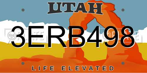 3ERB498 Utah License Plate